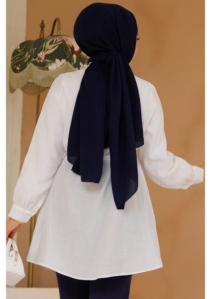 Düğmeli Beyaz Tesettür Tunik 10025B fırsatları