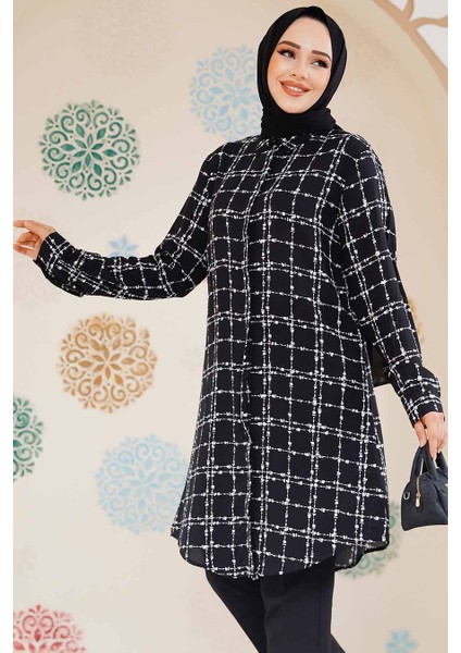 Desenli Siyah Tesettür Tunik 11717S