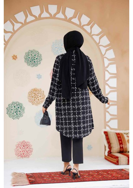 Desenli Siyah Tesettür Tunik 11717S modelleri