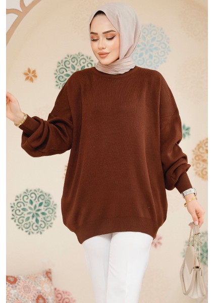 Kahverengi Tesettür Kazak Tunik 17201KH fiyatları