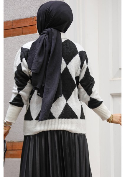 Baklava Desenli Siyah Tesettür Triko Tunik Kazak 121402S modelleri