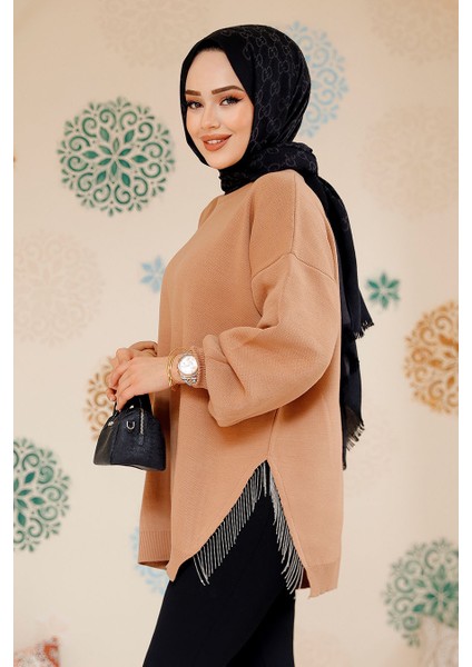 Zincir Detaylı Bisküvi Tesettür Kazak Tunik 17202BS