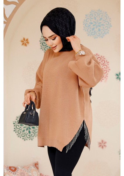 Zincir Detaylı Bisküvi Tesettür Kazak Tunik 17202BS fiyatları