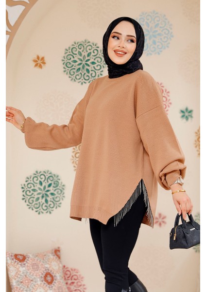 Zincir Detaylı Bisküvi Tesettür Kazak Tunik 17202BS fırsatları