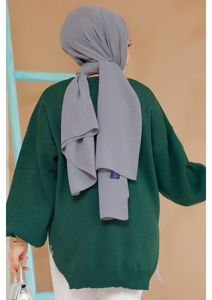 Zincir Detaylı Zümrüt Yeşili Tesettür Kazak Tunik 17202ZY fırsatları