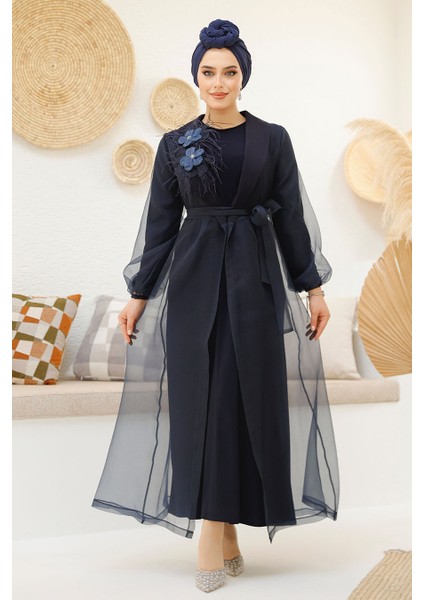 Çiçek Detaylı Lacivert Tesettür Abaya 46651L modelleri