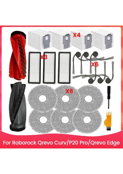 Roborock Qrevo CURV/P20 Pro/qrevo Edge Robot Süpürge Için Aksesuar Seti Ana Yan Fırça Hepa Filtreler Paspas Torbaları (Yurt Dışından)