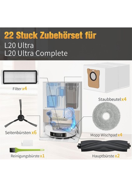 Dreame L20 Ultra Complete / L20 Ultra Yedek Parça Aksesuar Seti Ana Fırçalar, Toz Torbaları (Yurt Dışından) modelleri