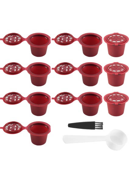 Nespresso Için 10 Adet Yeniden Kullanılabilir Doldurulabilir Kahve Kapsül Filtreleri Kaşık Fırçalı Mutfak Aksesuarları Kahve Filtresi Kırmızı (Yurt Dışından)