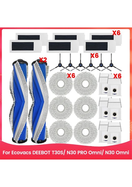 Ecovacs Deebot T30S/ N30 Pro Omni/ N30 Omni Robot Süpürge Ana Yan Fırça Hepa Filtreler Paspas Pedleri Toz Torbaları (Yurt Dışından)