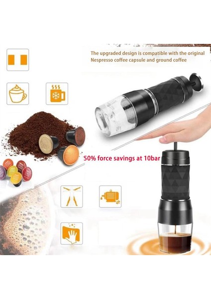 Espresso Kahve Makinesi El Pres Kapsül Öğütülmüş Kahve Demleyici Taşınabilir Kahve Makinesi Fit Kahve Tozu Kahve Kapsülü (Yurt Dışından)