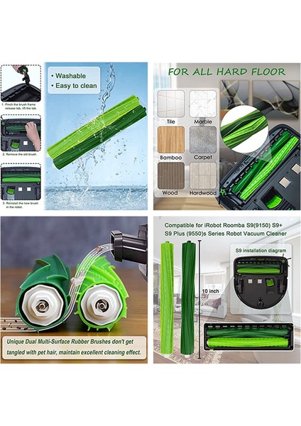 Irobot Roomba S9 (9150) S9+ S9 Plus (9550) Robot Süpürge Yedek Parçaları Için Kauçuk Rulo Fırça Takımı (Yurt Dışından)