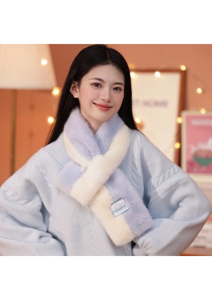 Beautifyy Sanrio Mor Kuromi Renk Bloklu Mink Eşarp Sevimli Karikatür Sıcak Eşarp Kış Kırık ve Rahat (Yurt Dışından)