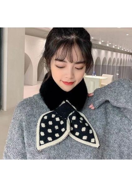 Beautifyy Polka Dot Kürk Kış Kış Sıcak Boyun Eşarp Yem Kalınlaştırılmış Boyun Kapağı Kürk Çapraz Peluş Boyun Eşarp (Yurt Dışından)