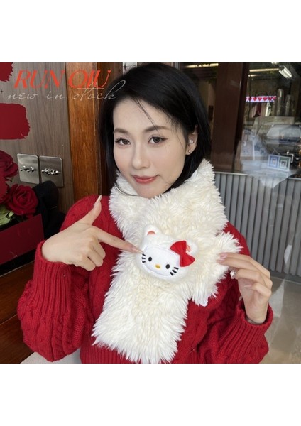 Beautifyy Kt Kedi Sonbahar ve Kış Eşarp Kış Sevimli Moda Çok Yönlü Düz Renk Peluş Sıcak Eşarp Kadınlar (Yurt Dışından)