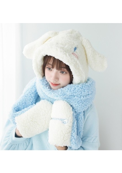 Beautifyy Sanrio Melody Kuromi Pacha Köpek Karikatür Peluş Yetişkin Pamuklu Kadife Eşarp Şapkası Üç Parçalı Set (Yurt Dışından)