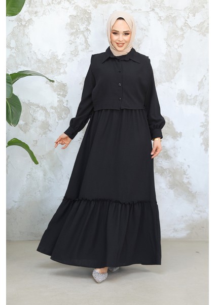 Detaylı Siyah Tesettür Elbise 30023S fiyatları