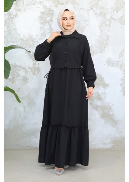 Detaylı Siyah Tesettür Elbise 30023S modelleri
