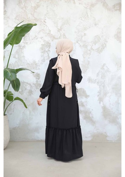 Detaylı Siyah Tesettür Elbise 30023S fırsatları