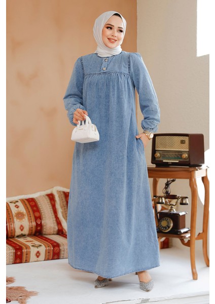Kot Mavi Tesettür Elbise 19124M