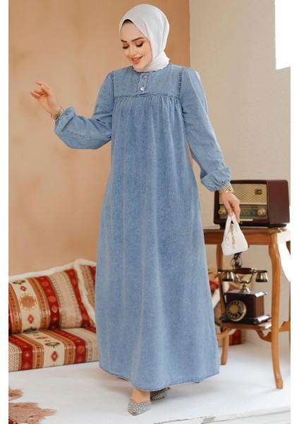 Kot Mavi Tesettür Elbise 19124M fiyatları
