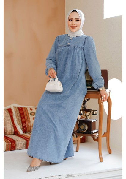 Kot Mavi Tesettür Elbise 19124M modelleri