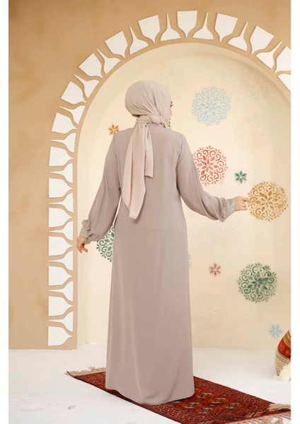 Fermuarlı Bej Tesettür Abaya 35168BEJ fırsatları