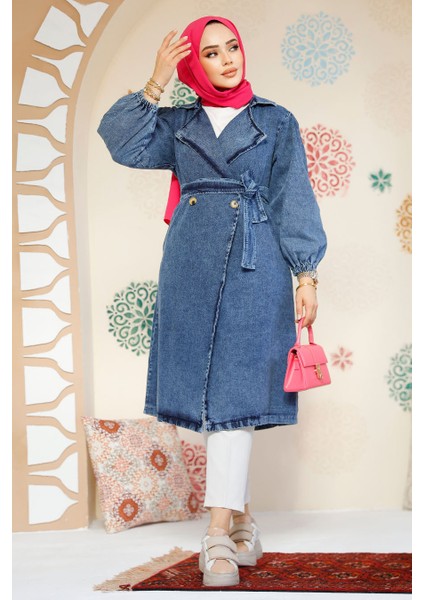 Kot Koyu Mavi Tesettür Trençkot 19128KM fiyatları