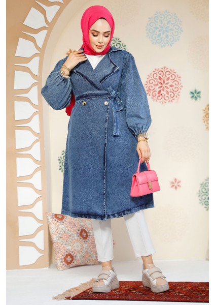 Kot Koyu Mavi Tesettür Trençkot 19128KM modelleri