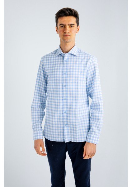 Erkek Gömlek Mavi Beyaz