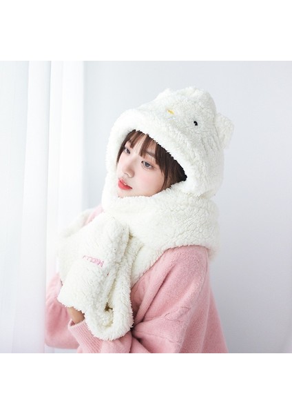 Beautifyy Sanrio Melody Kuromi Pacha Köpek Karikatür Peluş Yetişkin Pamuklu Kadife Eşarp Şapkası Üç Parçalı Set (Yurt Dışından)