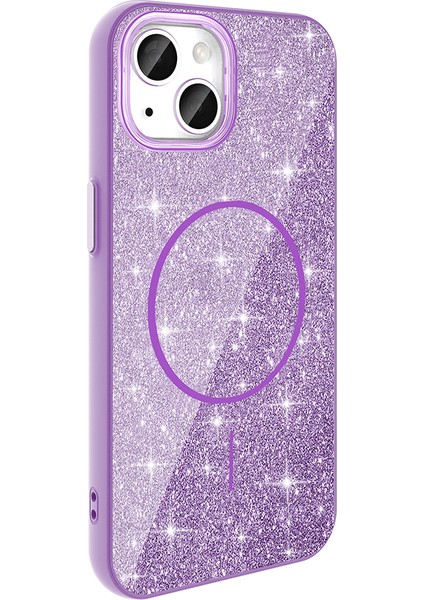 Apple iPhone 14 Kılıf Magsafe Şarj Özellikli Parlayan Simli Okso Kapak fiyatları