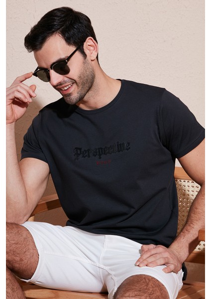Pamuklu Slim Fit Bisiklet Yaka T Shirt Erkek T Shirt 541PERSPECTIVE