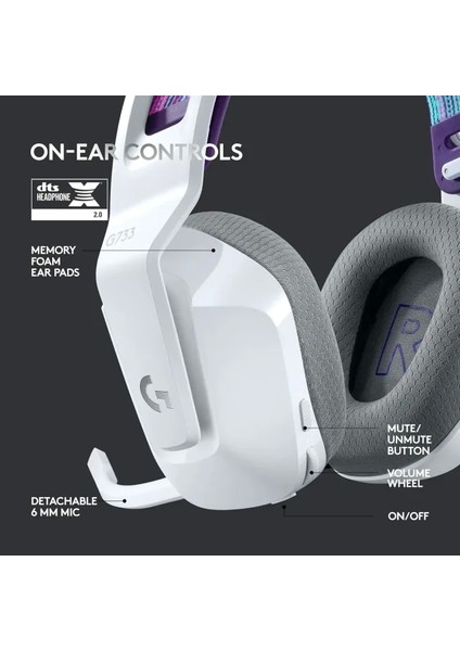 G G733 Lıghtspeed Kablosuz Oyuncu Kulaklığı Beyaz modelleri