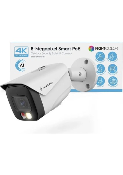 Ultrahd 4K (8mp) Ip Poe Aı 15FPS Kamera Beyaz White