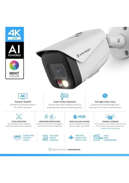 Ultrahd 4K (8mp) Ip Poe Aı 15FPS Kamera Beyaz White