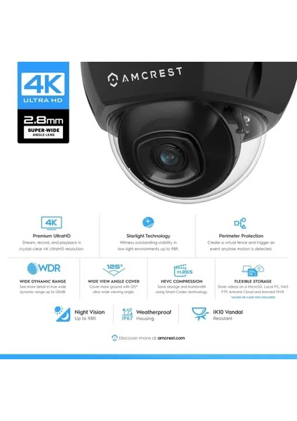 Ultrahd 4K (8mp) Dış Mekan Güvenlik Poe Ip Kamera - Siyah Siyah modelleri