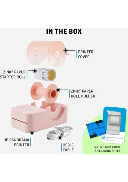 Sprocket Panorama Instant Taşınabilir Renkli Etiket ve Fotoğraf Yazıcısı Pembe Printer