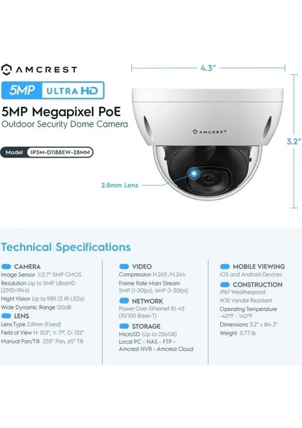 5mp Poe Kamera Beyaz