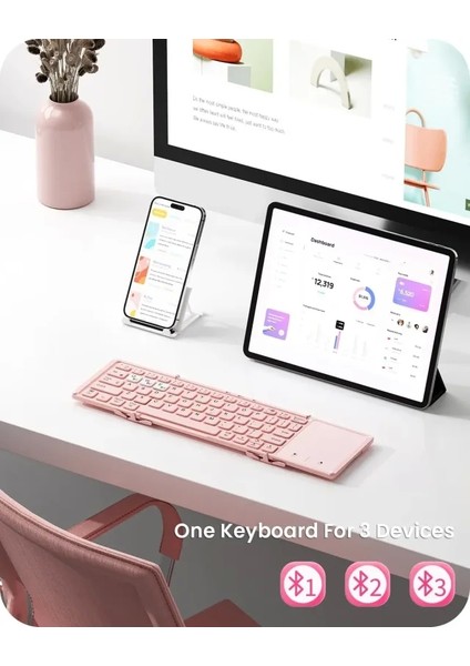 Katlanabilir Bluetooth Klavye Pembe
