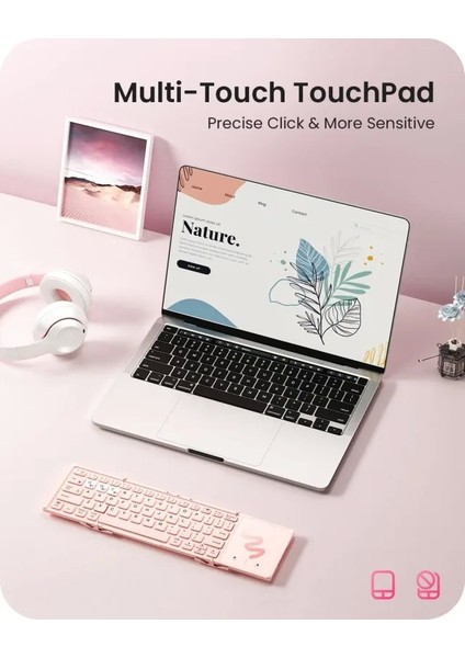 Katlanabilir Bluetooth Klavye Pembe
