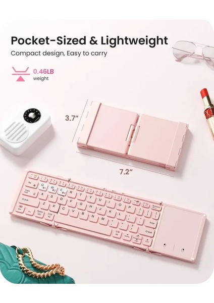 Katlanabilir Bluetooth Klavye Pembe