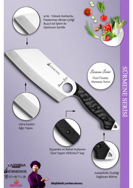 Sürmene Serisi Mutfak Kamp Kesik Şef Bıçak Et Ekmek Sebze Salata Kamp Şef Bıçağı Siyah ( MFT-030 ) fırsatları