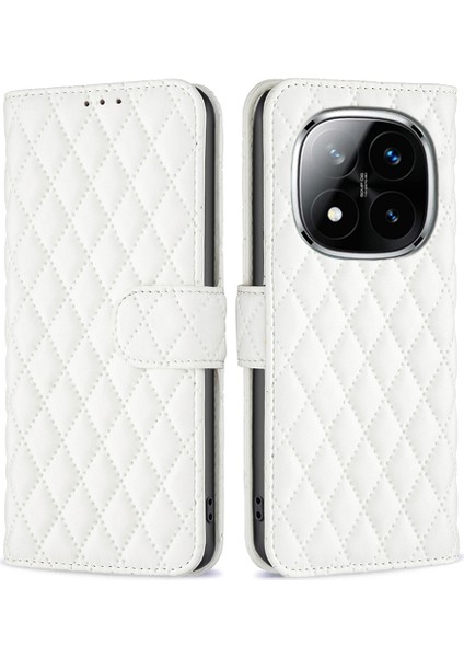 Xiaomi Redmi Için Note 14 Pro+ 5g/note 14 Pro 5g/poco X7 5g Kılıf Eşkenar Dörtgen Telefon Deri Kapak Standı-Beyaz (Yurt Dışından)