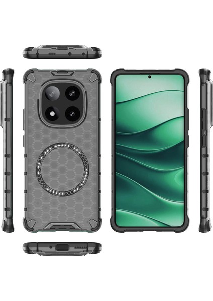 Xiaomi Redmi Note 14 Pro 5g/poco X7 5g Kılıf Magsafe Petek Tasarımı ile Uyumlu Tpu+Pc Telefon Kapağı-Gri (Yurt Dışından)