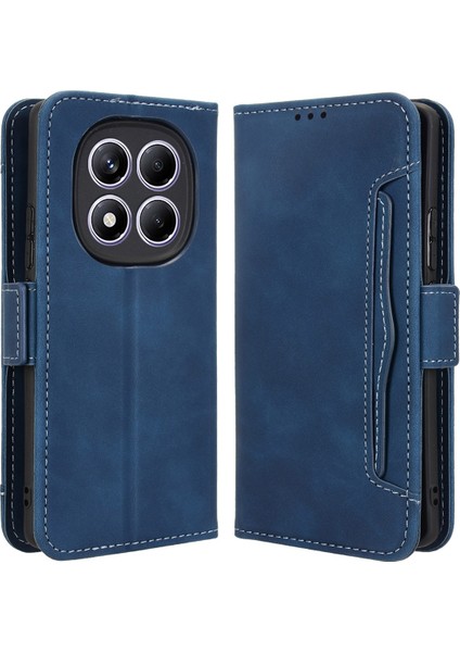 Xiaomi Redmi Note 14 Pro 4g Kılıf Çoklu Kart Yuvalı Deri Telefon Cüzdan Kapağı-Mavi (Yurt Dışından)