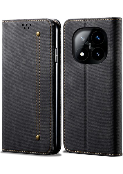 Xiaomi Redmi Için Not 14 Pro 5g/poco X7 5g Kılıf Kot Kumaş Doku Anti-Scratch Deri Halkalı Telefon Kılıfı Kapak-Siyah (Yurt Dışından)