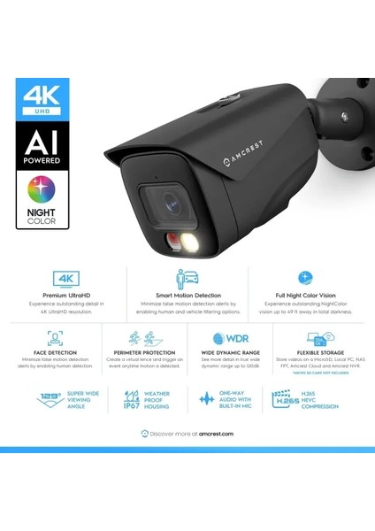 Ultrahd 4K (8mp) Ip Poe Aı 15FPS Kamera Beyaz Black indirimleri