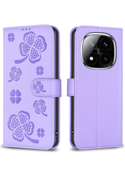 Xiaomi Redmi Için Not 14 Pro+ 5g/note 14 Pro 5g/poco X7 5g Kılıf Yonca Desen Cüzdan Standı Görünüm Deri Telefon Kapağı-Mor (Yurt Dışından)