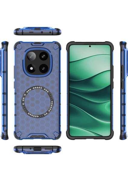 Xiaomi Redmi Için Not 14 Pro 5g/poco X7 5g Kılıf Magsafe Petek Tasarımı ile Uyumlu Tpu + Pc Telefon Kapağı-Mavi (Yurt Dışından)